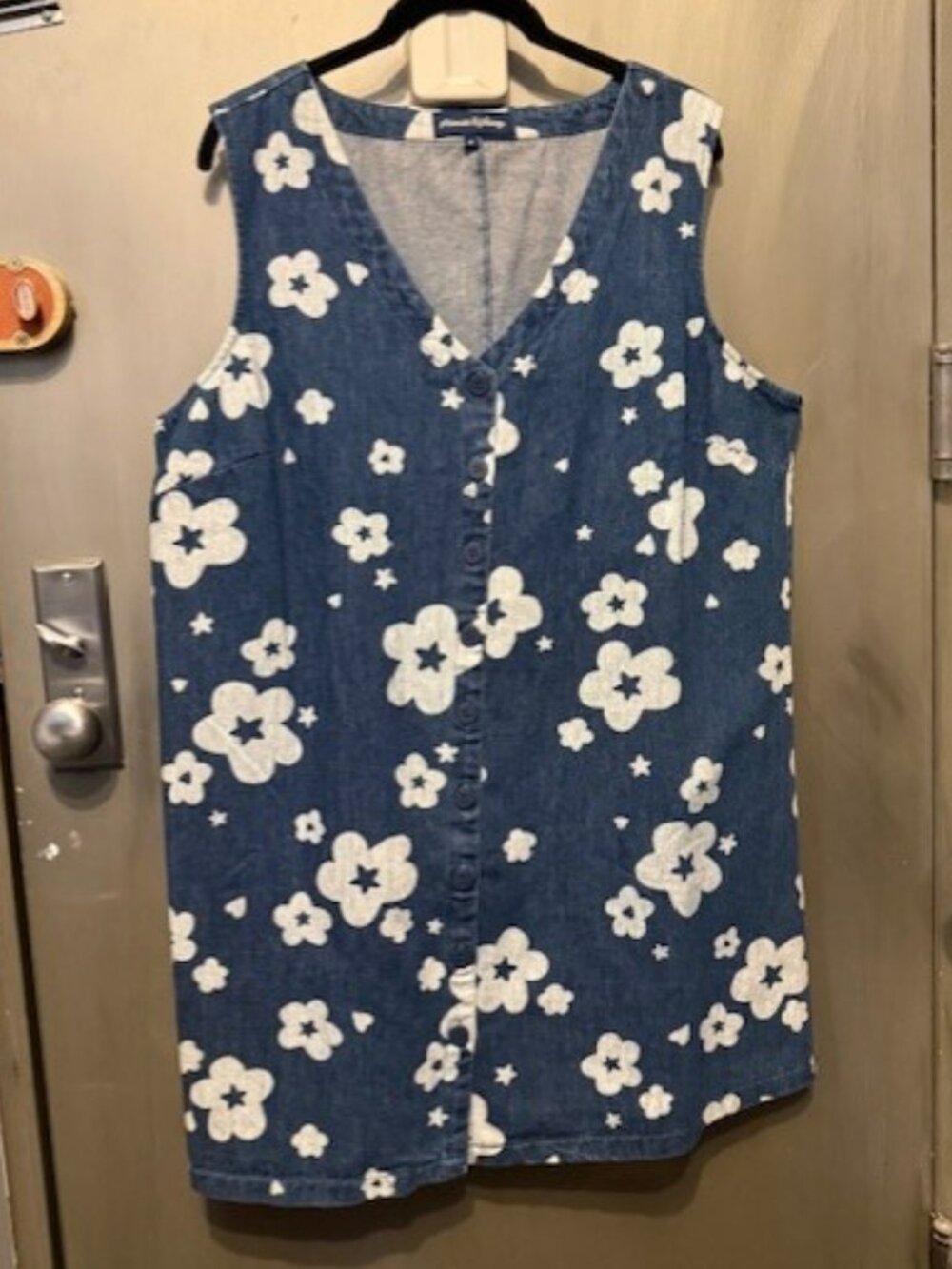 Retro Indigo denim Starry Flower Pinafore Mini Dress - NWOT / AU 18 = US 14 - Picture 4 of 16
